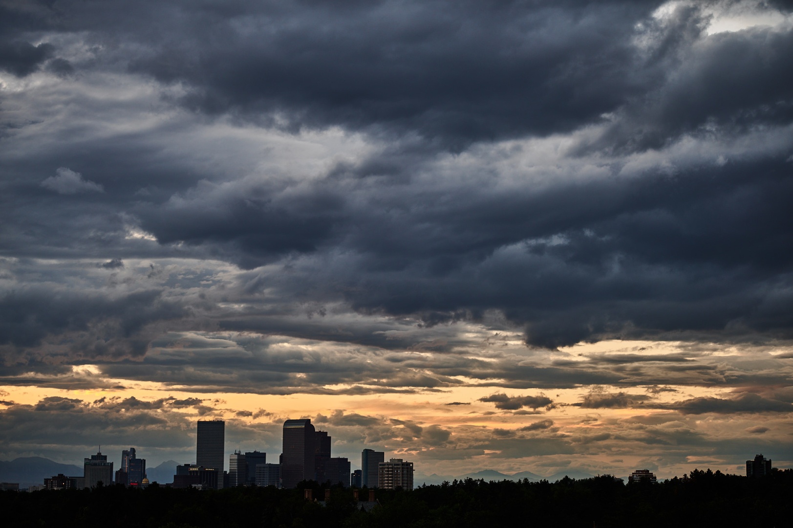 sunset over the denver skyline