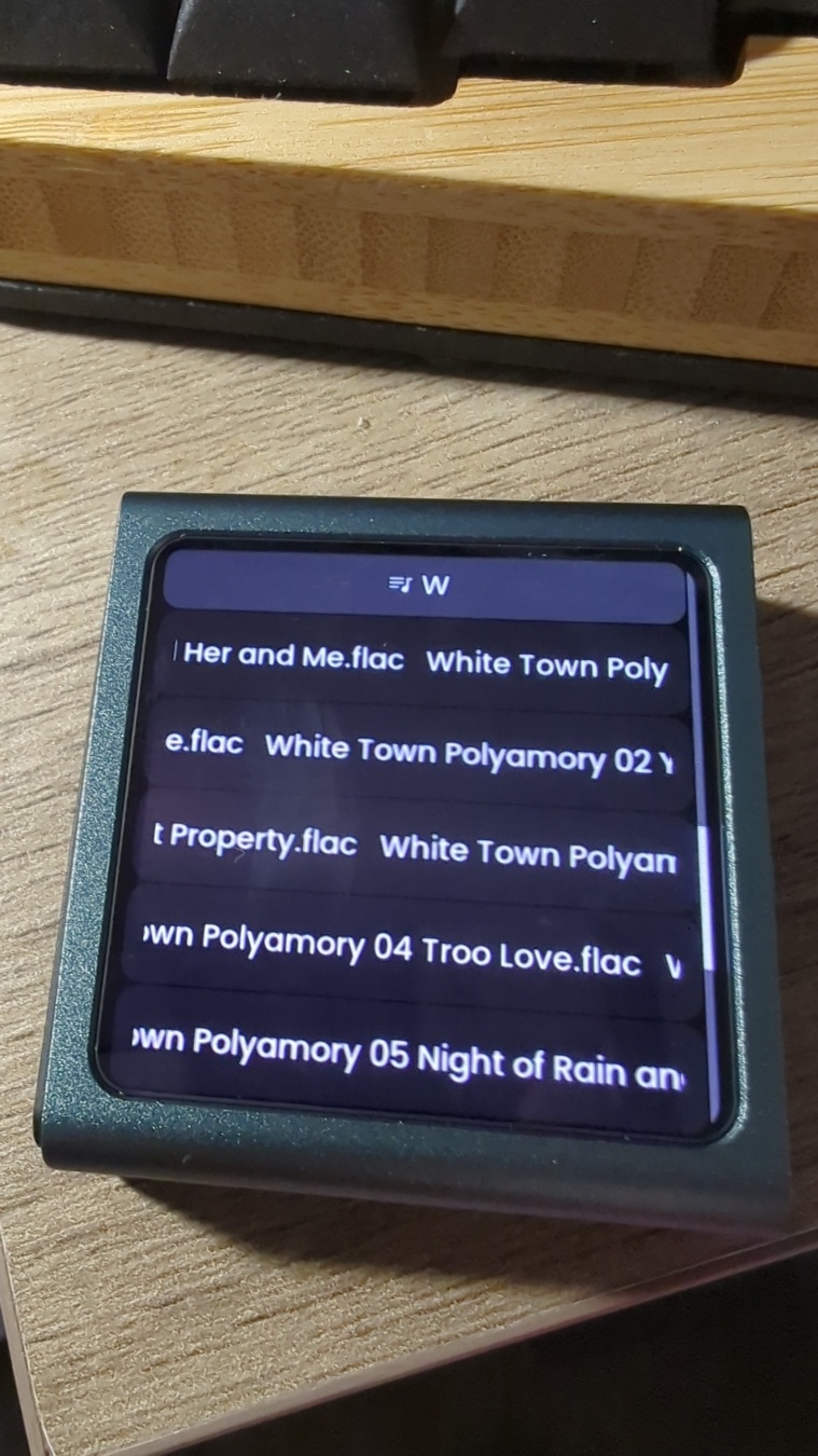 The same player again, but showing a list of songs.